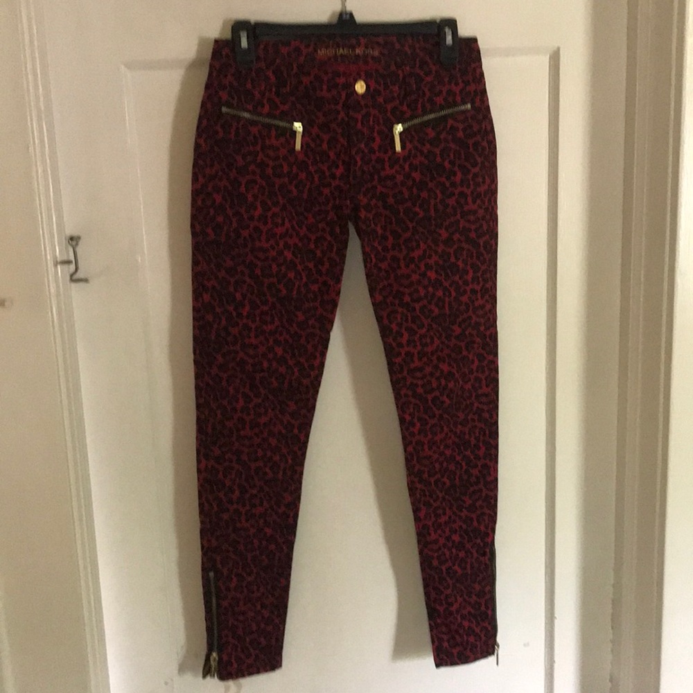 Michael Kors red cheetah print skinny jeans